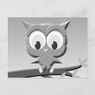 Carte Postale Hibou de papier journal en noir et blanc