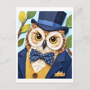 Carte Postale Hibou élégant en haut-de-forme