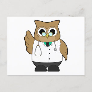 Carte Postale Hibou en médecin avec stéthoscope