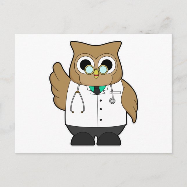 Carte Postale Hibou en médecin avec stéthoscope (Devant)