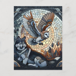 Carte Postale Hibou et loup Mosaic Ai Art