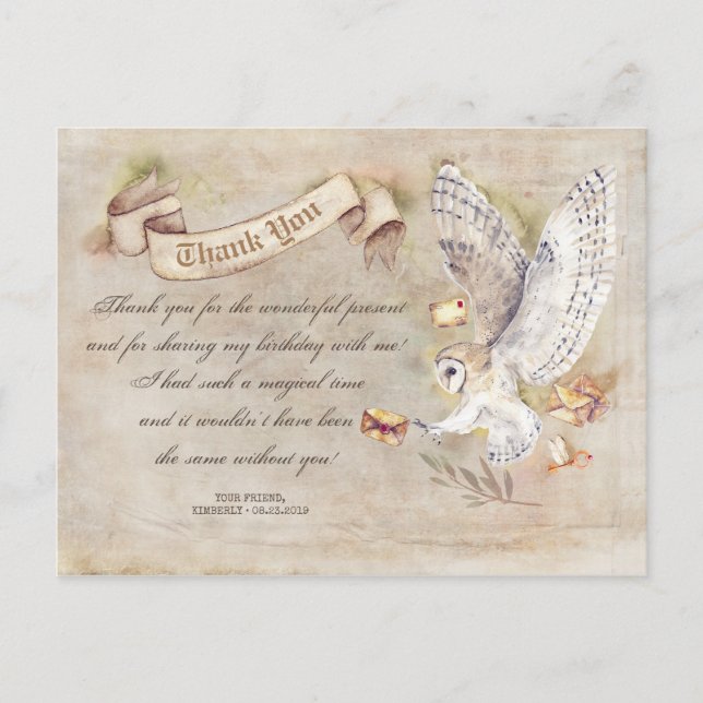 Carte Postale Hibou Merci magique (Devant)