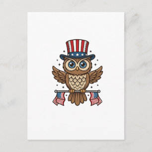 Carte Postale Hibou patriotique Gravure vintage Graphique_1