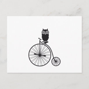 Carte Postale hibou sur un vieux vélo vintage