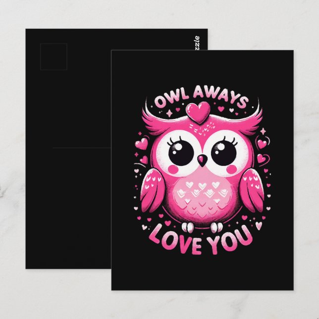 Carte Postale Hibou t'aime toujours - Saint Valentin (Devant / Derrière)