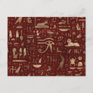 Carte Postale Hiéroglyphes égyptiens anciens Cuir rouge et or