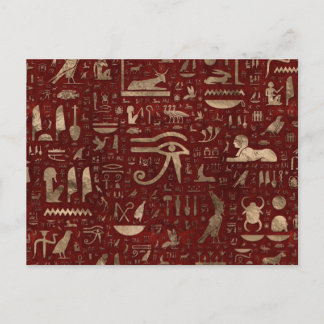 Carte Postale Hiéroglyphes égyptiens anciens Cuir rouge et or
