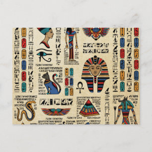 Carte Postale Hiéroglyphes et divinités égyptiennes sur papyrus