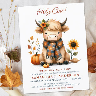 Carte Postale Highland Cow Automne Cute Calf Baby shower Invitat
