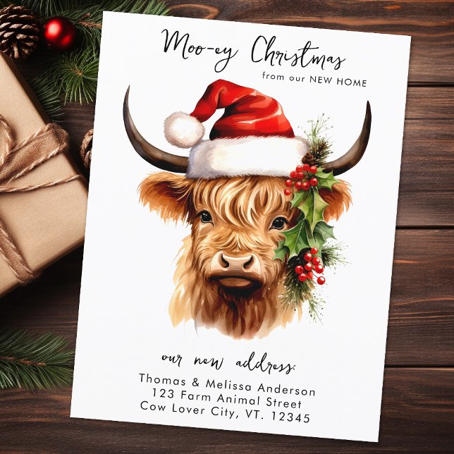 Carte Postale Highland Cow Festive ferme animal de Noël Moving (Créateur téléchargé)