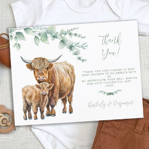 Carte Postale Highland Cow Green Baby shower agricole Merci