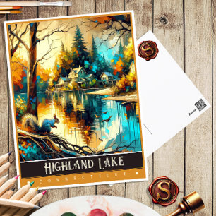 Carte Postale Highland Lake, Connecticut Peinture Vintage