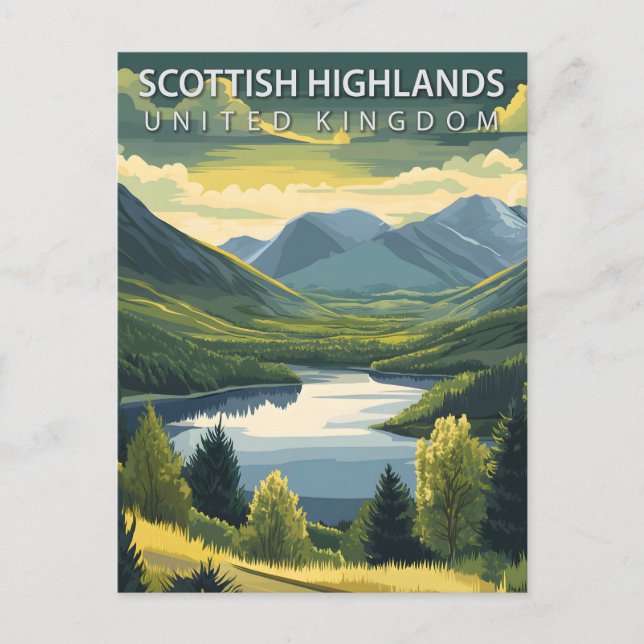 Carte Postale Highlands Écossais Royaume-Uni Voyage Rétro (Devant)