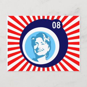 Carte Postale hillary clinton : bulles bleues et rayons rouges :