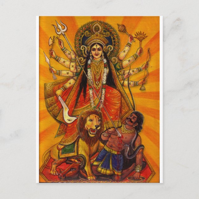 CARTE POSTALE HINDU GODDESS DURGA VICTOIRE SUR LE MAL (Devant)