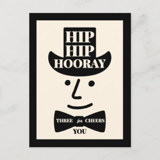 Carte Postale Hip Hip Hooray Three Cheers for You Typography