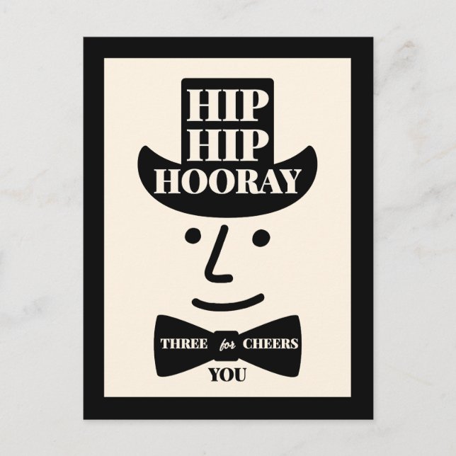 Carte Postale Hip Hip Hooray Three Cheers for You Typography (Devant)