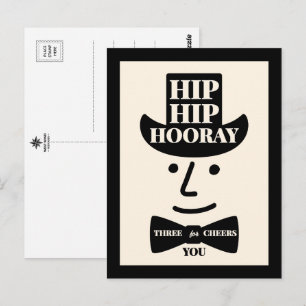 Carte Postale Hip Hip Hourra Trois Acclamations pour Vous Typogr