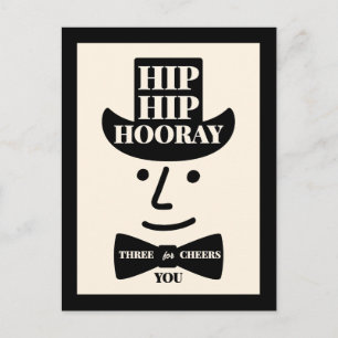Carte Postale Hip Hip Hourra Trois Acclamations pour Vous Typogr