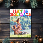 Carte Postale Hippie Holidays Retro les années 70 Vintage Photo<br><div class="desc">Les fêtes hippies. Customisez votre jolie carte postale hippie avec ce texte les années 70 funky dans des couleurs amusantes arc-en-ciel. Une carte postale hippy de Noël colorée avec votre photo de famille vintage.</div>
