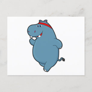Carte Postale Hippo à la course avec bandeau