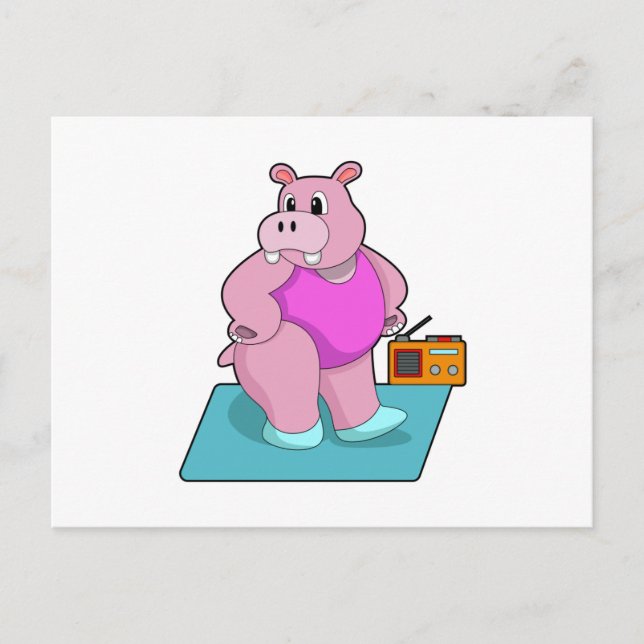 Carte Postale Hippo à la salle de sport avec Radio.PNG (Devant)