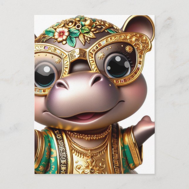 Carte Postale Hippo adorable en or (Devant)