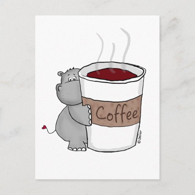 Carte Postale Hippo avec café (Devant)