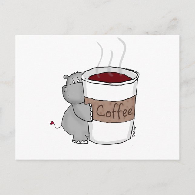 Carte Postale Hippo avec café (Devant)
