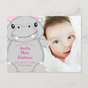 Carte Postale Hippo Baby shower rose