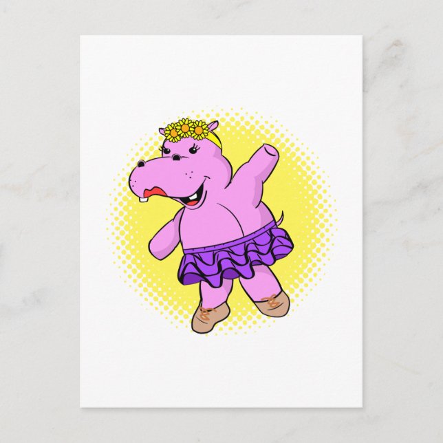 Carte Postale Hippo Ballerina avec Tutu (Devant)