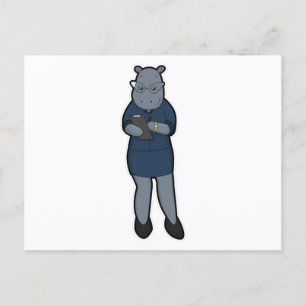Carte Postale Hippo en tant que secrétaire avec Bloc-notes et st