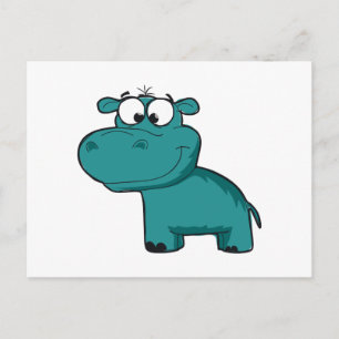 Carte Postale Hippo heureux bleu