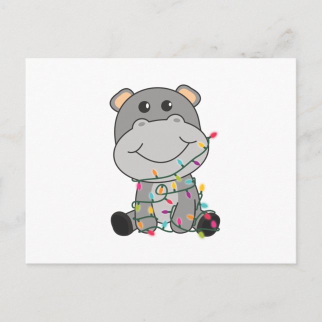 Carte Postale Hippo Joyeux Noël Animaux d'hiver Hippopotames (Devant)