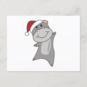 Carte Postale Hippo Joyeux Noël Animaux d'hiver Hippopotames