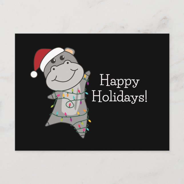 Carte Postale Hippo Joyeux Noël Animaux d'hiver Hippopotames Pos (Devant)