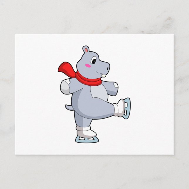 Carte Postale Hippo Patinage sur glace Patins sur glace (Devant)