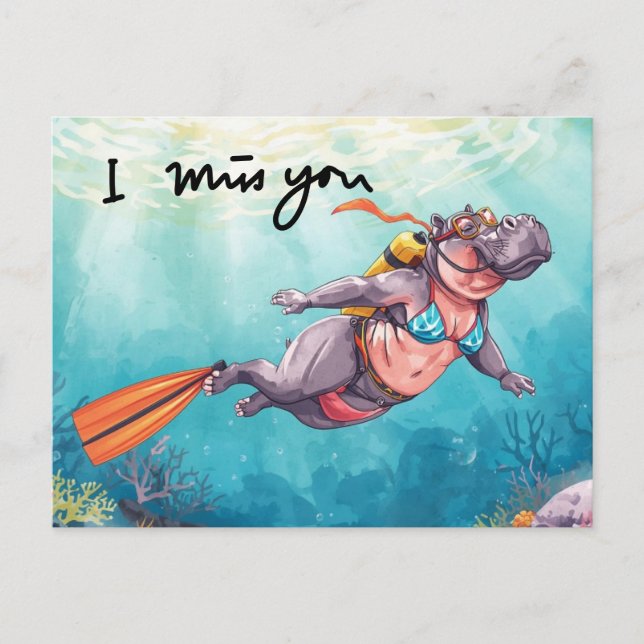 Carte Postale  Hippo Scuba underwater I miss you  (Devant)