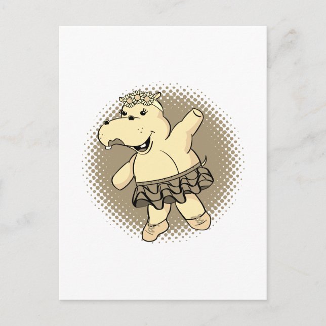 Carte Postale Hippo Sepia Ballerina Avec Tutu (Devant)