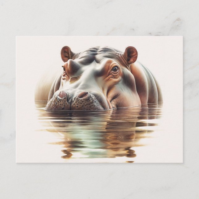 Carte Postale Hippo Submerged In Water Watercolor (Devant)