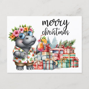 Carte Postale Hippo Thème de Noël pour Amoureux des animaux