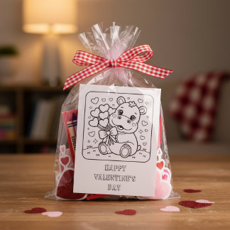 Carte Postale Hippo Valentine’s Day Coloring for Students