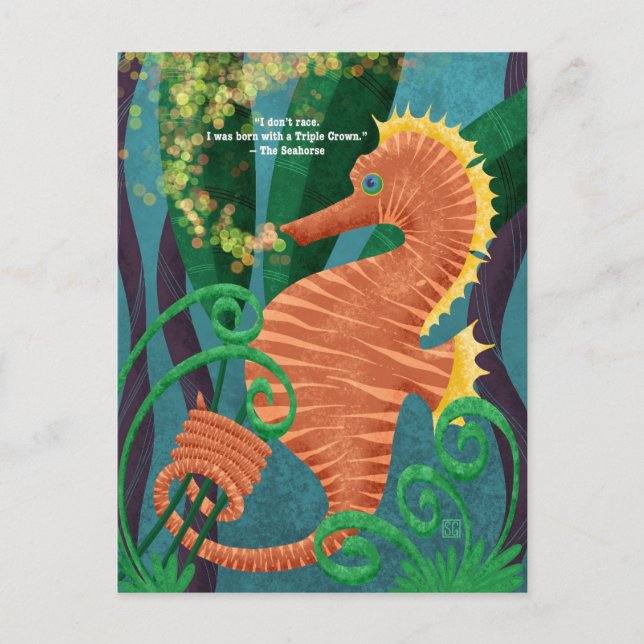 Carte postale Hippocampe de course avec une couron (Devant)