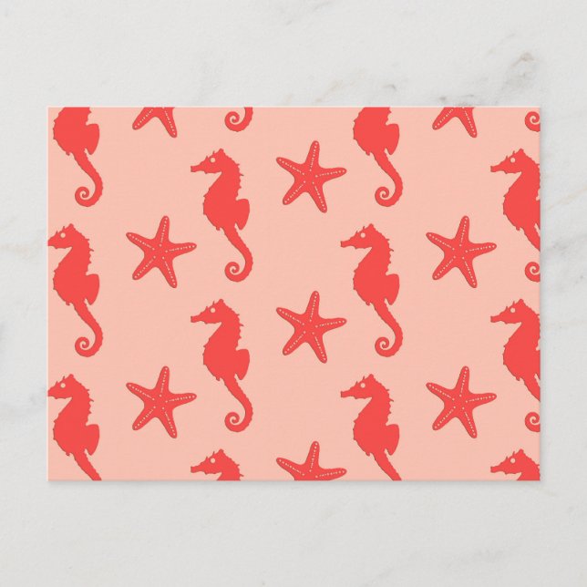Carte Postale Hippocampe et étoiles de mer - nuances de corail o (Devant)