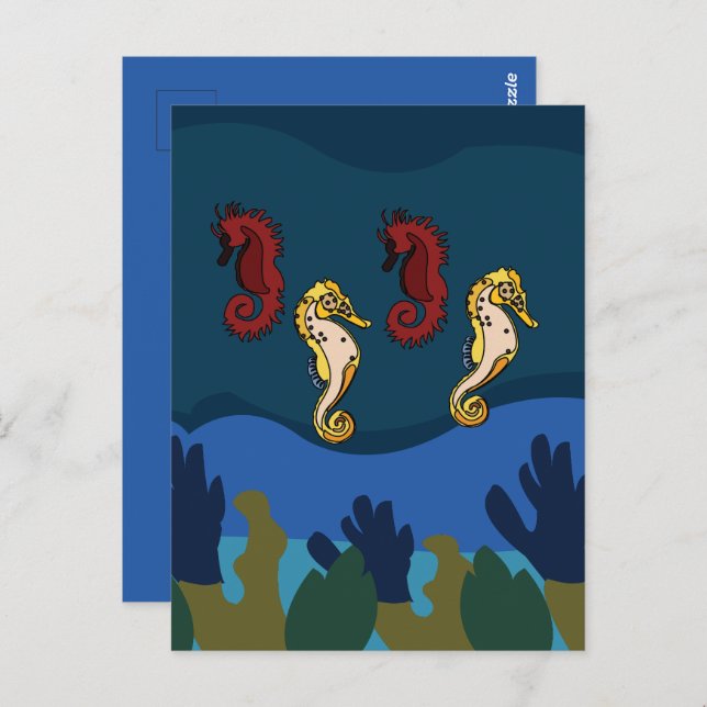 Carte Postale Hippocampe Sous L'Océan Mer Plage (Devant / Derrière)