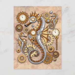 Carte Postale Hippocampe Steampunk Art Suréaliste Vintage