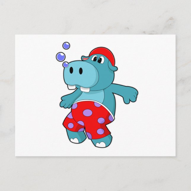 Carte Postale Hippopotame à la baignade avec maillot de bain (Devant)
