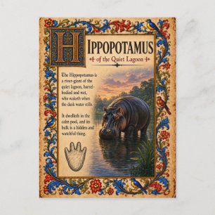 Carte Postale Hippopotame, Art du Bestiaire Médiéval