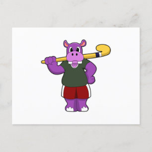 Carte Postale Hippopotame au hockey avec une batte de hockey