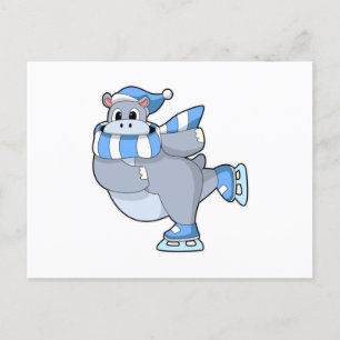 Carte Postale Hippopotame au patinage sur glace avec patins à gl